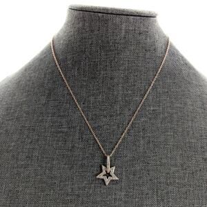 Pave Rhinestone Style Rose Gold Diamond Bling Star 925 Sterling Silver Necklace